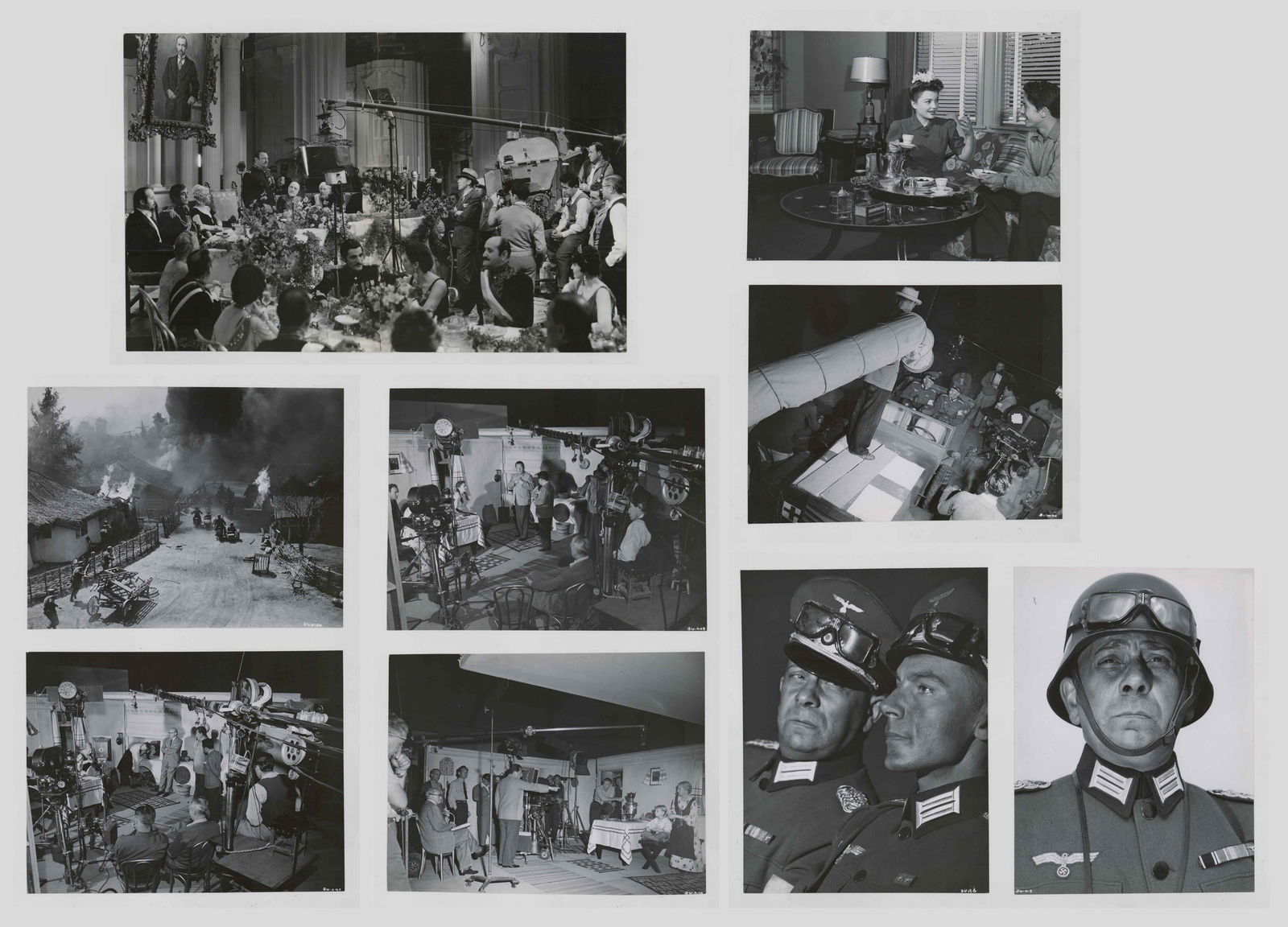 Vintage Oversized Production Photos (9): Viva Villa (MGM, 1934) vintage production photos (two taped together) photographed by James Manatt. Manatt rubber stamps verso. Also seven Samuel Goldwyn oversized production photos. Semi-glossy surfa