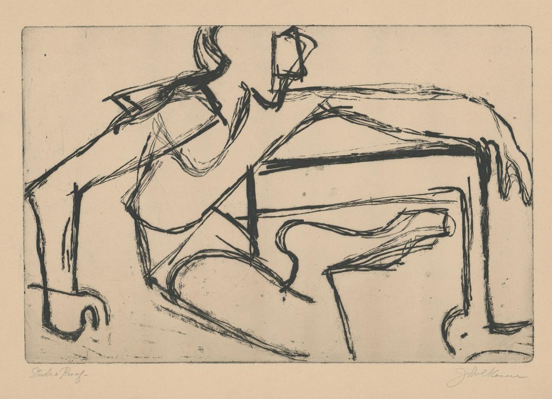 John Kacere Etching [Abstract]: John Kacere (New York, Iowa 1920 - 1999) etching. Signed by artist in pencil lower right. Numbered 'Studio Proof' in pencil lower left. Measures 12.5-in. x 19-in. image size, 17-in. x 23.375-in. sheet