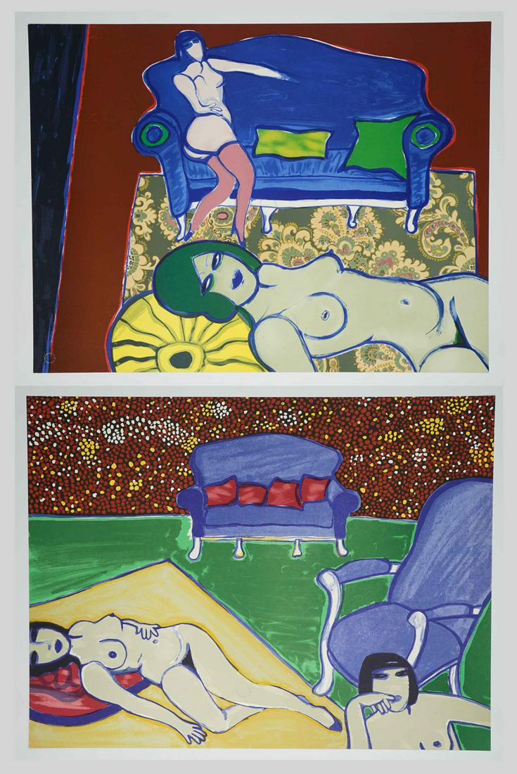 Guillaume Corneille Lithos [Nudes, E/OJorge Dumas]: Two (2) Guillaume Corneille (Netherlands, Sweden, France, Belgium 1922 - 2010) lithographs, unsigned. Both in VG/EX condition. One measures 19.5-in. x 25.5-in. sheet size, the other 19.625-in. x 25.87