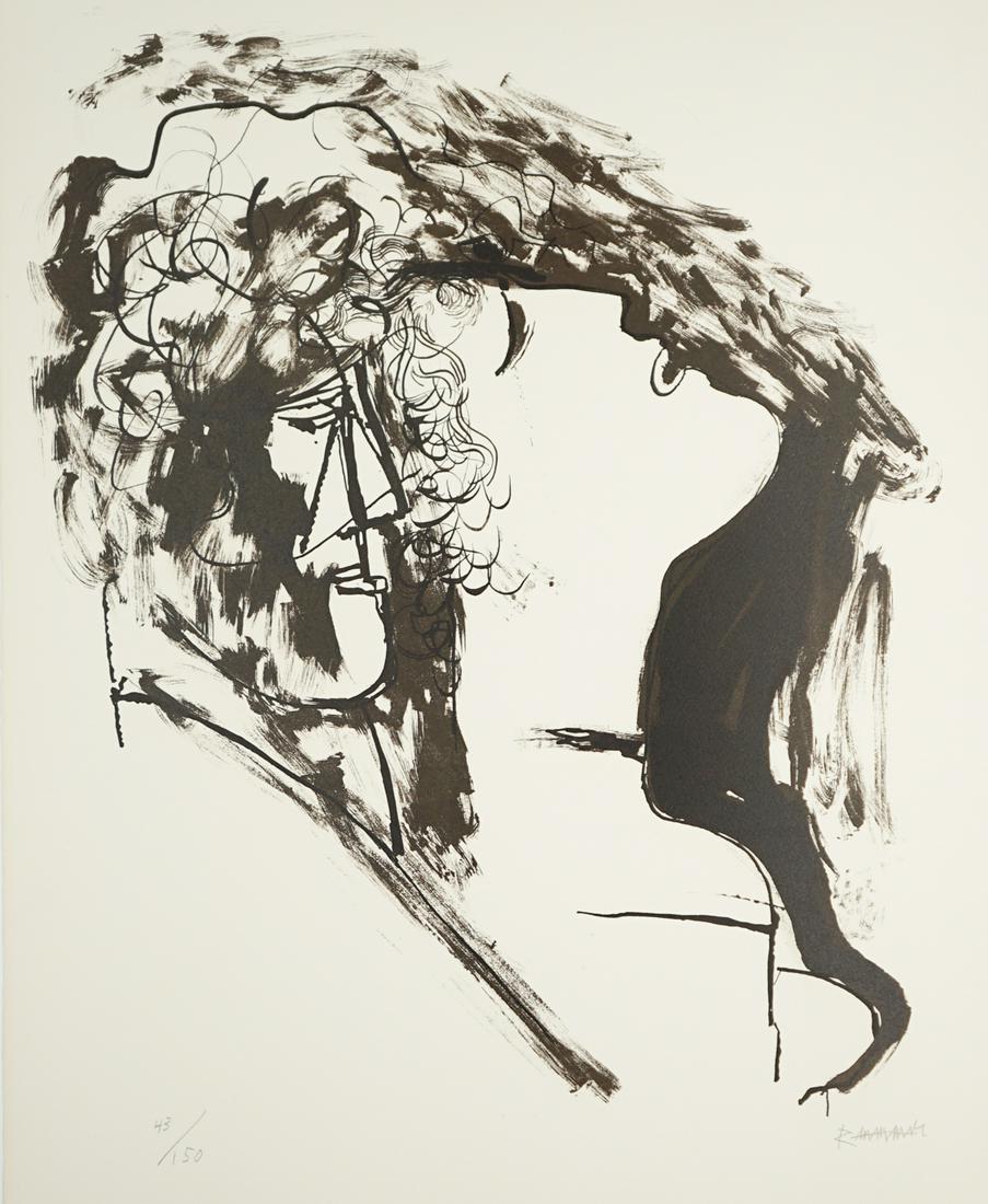 Abraham Rattner Lithograph [Abstract, Portrait]: Abraham Rattner (New York, Pennsylvania, France 1893 - 1978) lithograph. Signed by artist in pencil lower right. Number '43/150' in pencil lower left. Measures 21.25-in. x 18-in. image size, 26-in. x