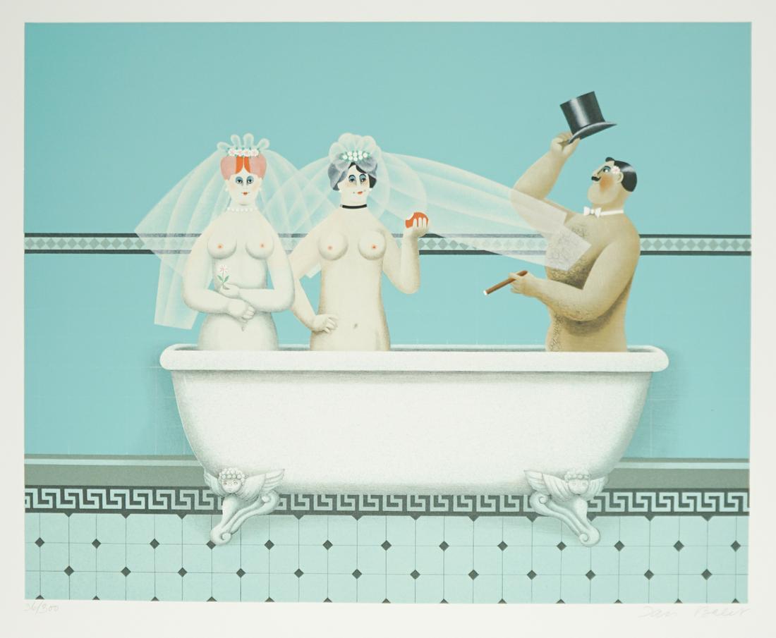 Jan B Balet Lithograph [2 Nude Brides, Nude Groom]: Jan B. Balet (Germany, Switzerland 1913 - 2009) lithograph. Signed 'Jan Balet' in pencil lower right. Numbered '369/300' in pencil lower left. Measures 15.75-in. x 19.625-in. image size, 22-in. x 26.2