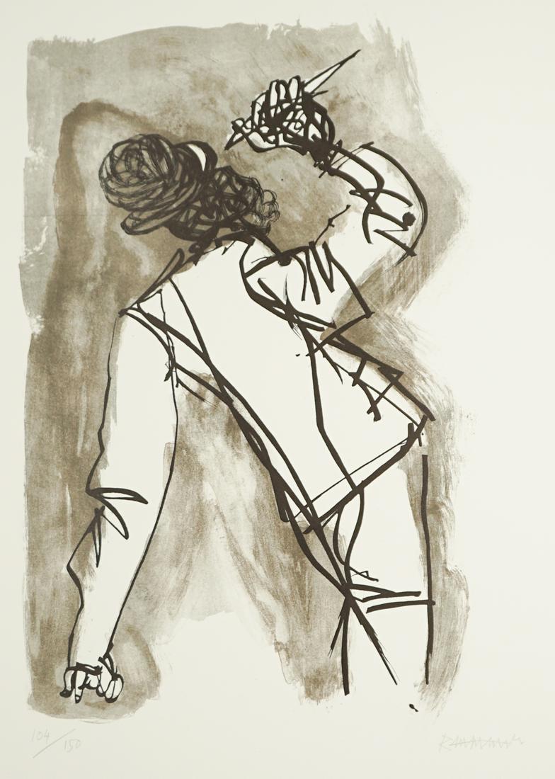 Abraham Rattner Lithograph [Abstract, Figure]: Abraham Rattner (New York, Pennsylvania, France 1893 - 1978) lithograph. Signed by artist in pencil lower right. Number '104/150' in pencil lower left. Measures 17.5-in. x 11.5-in. image size, 26-in.