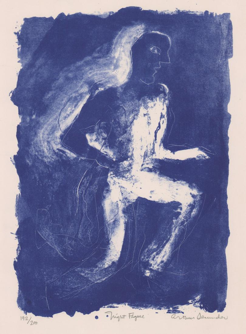 Arthur Secunda Lithograph [Abstract, Figure]: Arthur Secunda (New York, California, Arizona, New Jersey, France b. 1927) lithograph. Signed by artist in pencil lower right. Numbered '192/200' in pencil lower left. Title 'Night Figure' in pencil l