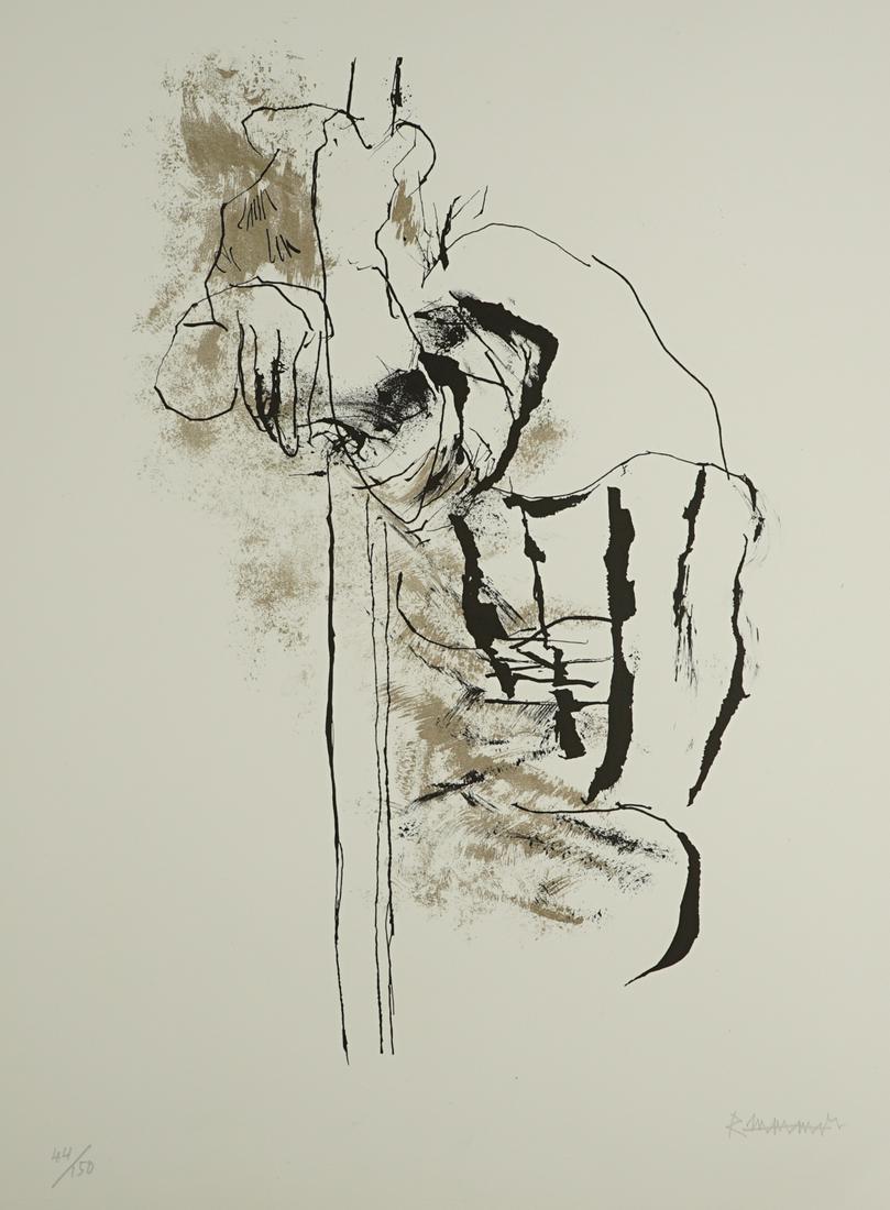 Abraham Rattner Lithograph [Abstract, Portrait]: Abraham Rattner (New York, Pennsylvania, France 1893 - 1978) lithograph. Signed by artist in pencil lower right. Number '44/150' in pencil lower left. Measures 18.875-in. x 12-in. image size, 26.125-i