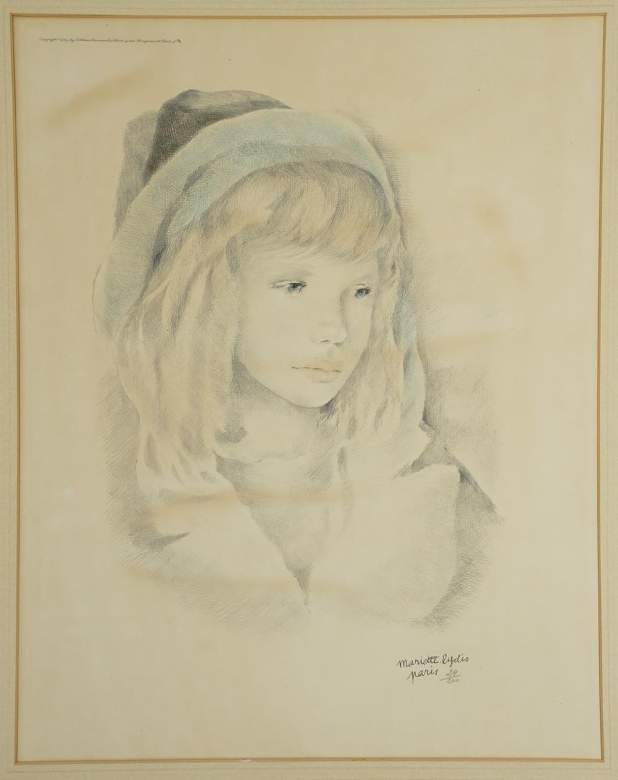 Mariette Lydis Color Lithograph [Portrait]: Mariette Lydis (Argentina, France 1894 - 1970) color lithograph and not an original. Signed and numbered (29/200) in pencil lower right. Pencil signature is an abnormal actual signature signed over a
