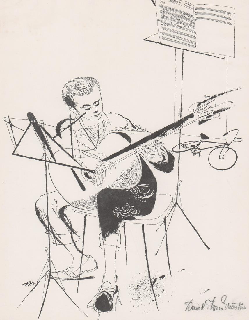 David Stone Martin Lithograph [Musician]: David Stone Martin (Tennessee, Illinois 1913 - 1992) lithograph. Signed by artist in pencil lower right. Artist initials in plate lower left. In VG+/EX condition. Measures 12.5-in. x 9.625-in. sheet s