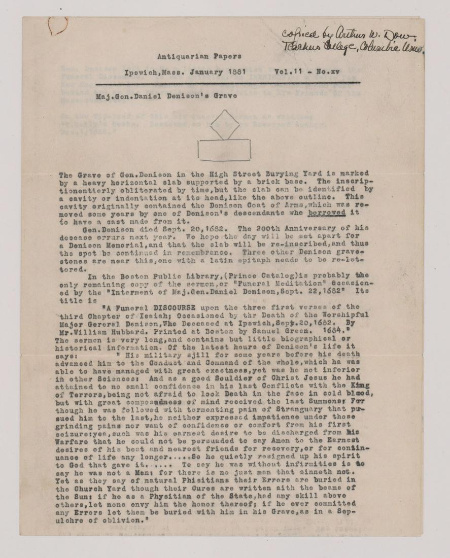 Arthur Wesley Dow ALS Typed Signed Letter: Arthur Wesley Dow TLS Typed Letter Signed. Letter measures 11 in. x 8.5 in. Fold lines, overall excellent. Signed upper right. Provenance: Estate of Russell Johanson, Ravenna Rare Books, Seattle, WA.