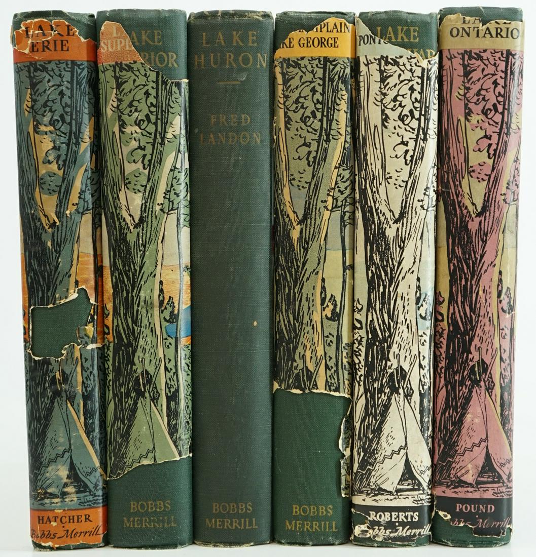 The American Lakes Series (6) First Editions: Group of six first editions of The American Lake Series published by Bobbs-Merrill with illustrations. Includes: 1) Lake Superior by Grace Lee Nute. Signed. 2) Lake Erie by Harlan Hatcher. Signed. 3) 