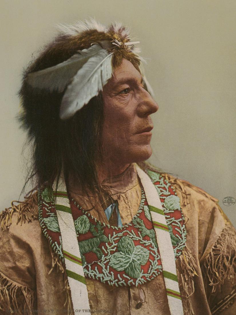 Detroit Photographic Obtossaway Photochrom: Dated 1903 Detroit Photographic Photochrom print '54056 Obtossaway, A Chief Of The Ojibwas'. Measures 7 in. x 9 in. EX/EX+ condition. A William Henry Jackson photo. Provenance: the Mark Rucker Collect