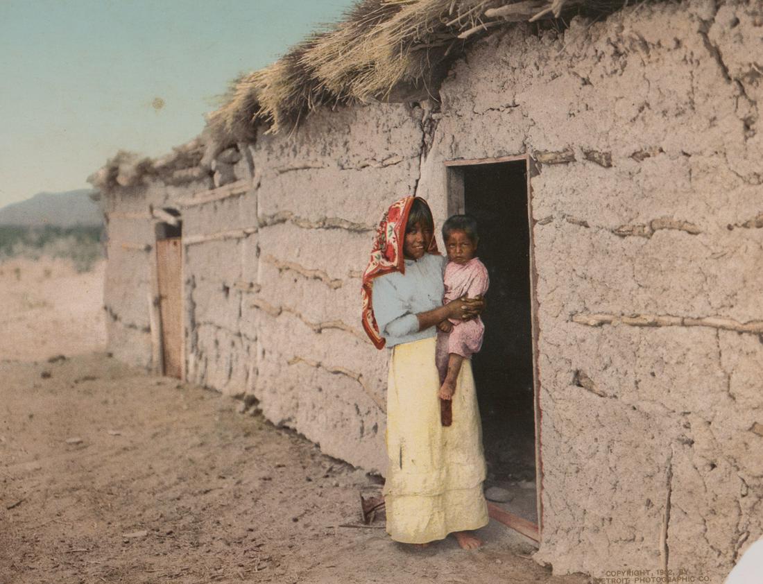Detroit Photographic Native American Photochrom: Dated 1902 Detroit Photographic Photochrom print. Measures 7 in. x 9 in. F-G/G condition with creases and paper loss lower right. A William Henry Jackson photo. Provenance: the Mark Rucker Collection.