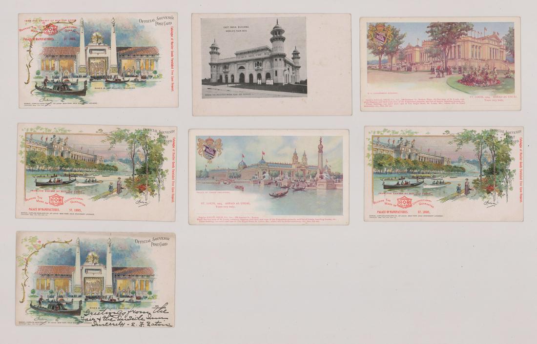 World's Fair, 1904 Postcards (7): World's Fair, 1904 postcards, set of (7). In VG-VG+/VG+-EX condition. If lot is absent of a condition report a condition report may be requested via email. Condition report is provided as an opinion o