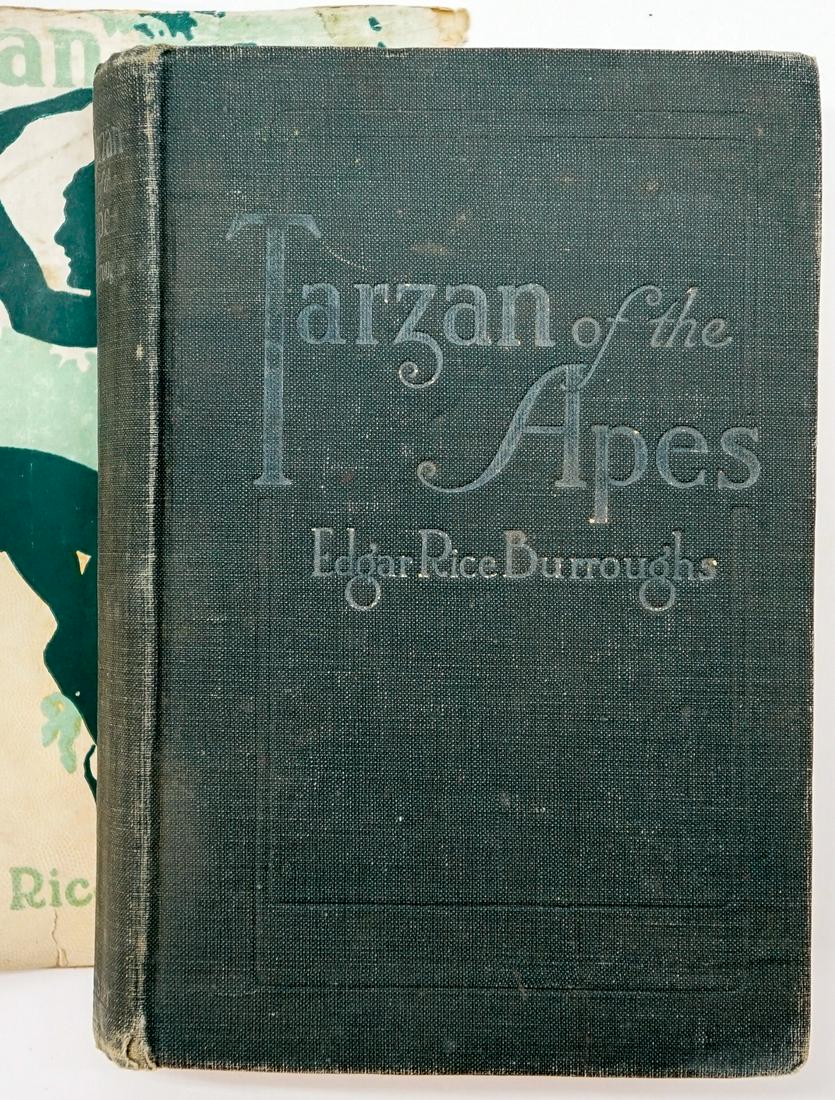 Tarzan of the Apes by Burroughs 1914: Tarzan of the Apes by Edgar Rice Burroughs. June 1914, with dust jacket. Burt Company, New York. 401 pp. plus ads. Green cloth. Cover wear and jacket wear. Front hinge cracking and spine cover lifted 