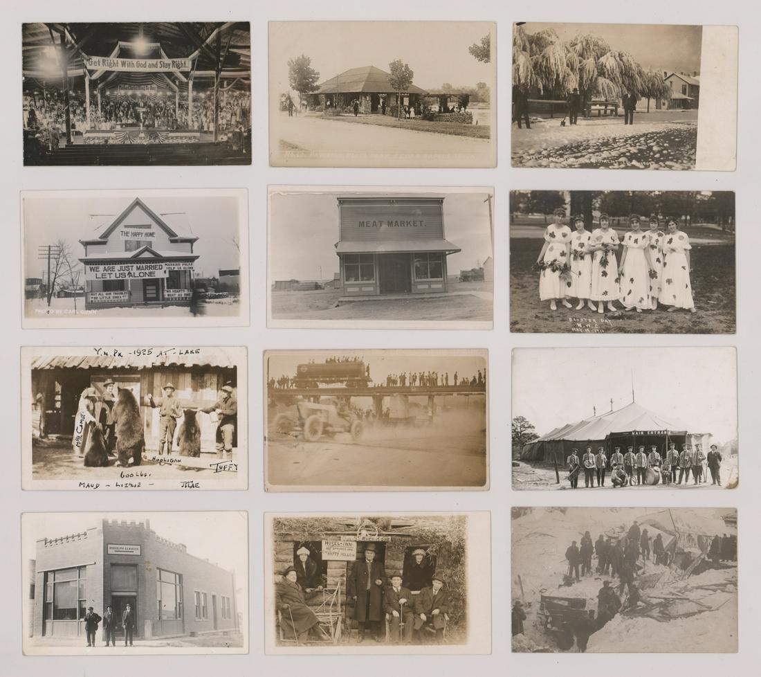 Assorted Antique and Vintage RPPCs (12): Assorted antique and vintage real photo postcards, set of (12). In VG-VG+/VG+-EX condition. If lot is absent of a condition report a condition report may be requested via email. Condition report is pr