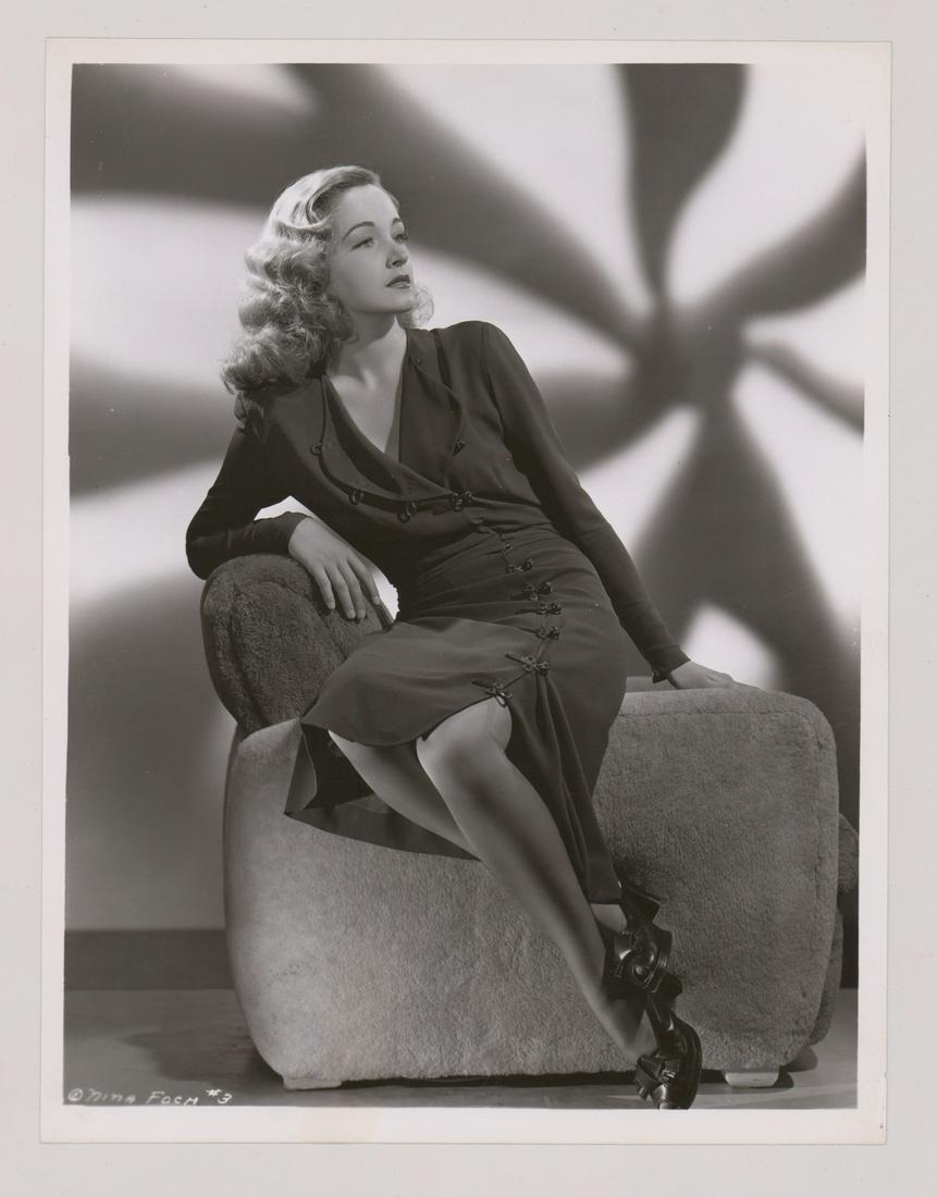 Nina Foch Vintage Publicity Still Photo: Nina Foch vintage publicity still photo. Glossy surface, single-weight gelatin silver print. Measures 10 in. x 7.625 in. VG-EX/EX condition. Provenance: recent Mark Rucker collection, previously the B
