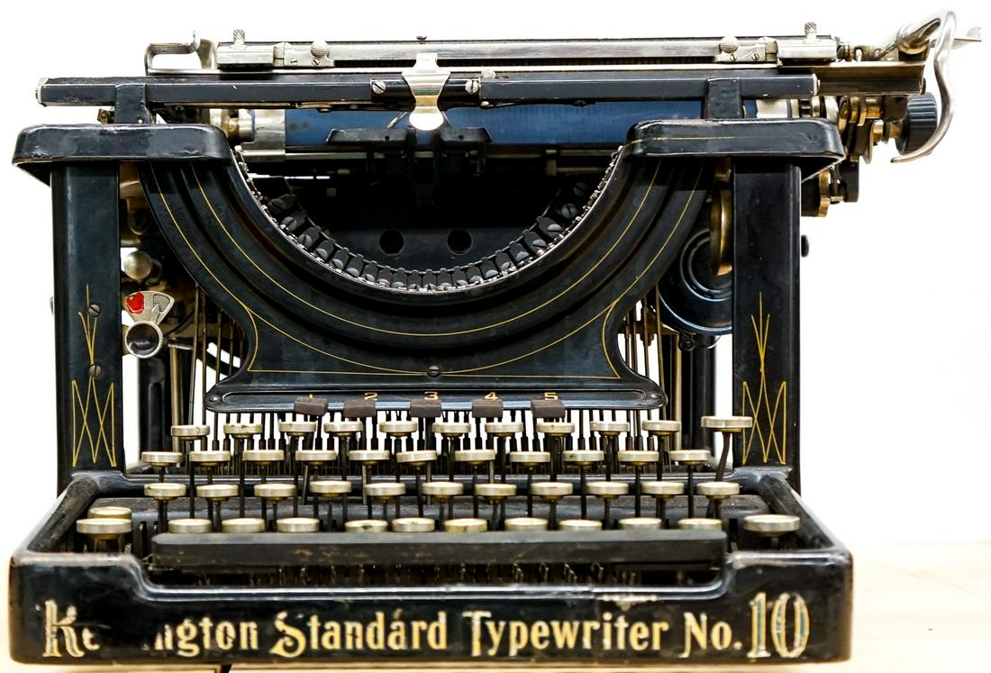 Remington Standard No.10 Antique Typewriter: Remington Standard No.10 antique typewriter. Sold 'as is'. If lot is absent of a condition report a condition report may be requested via email. Condition report is provided as an opinion only and is 