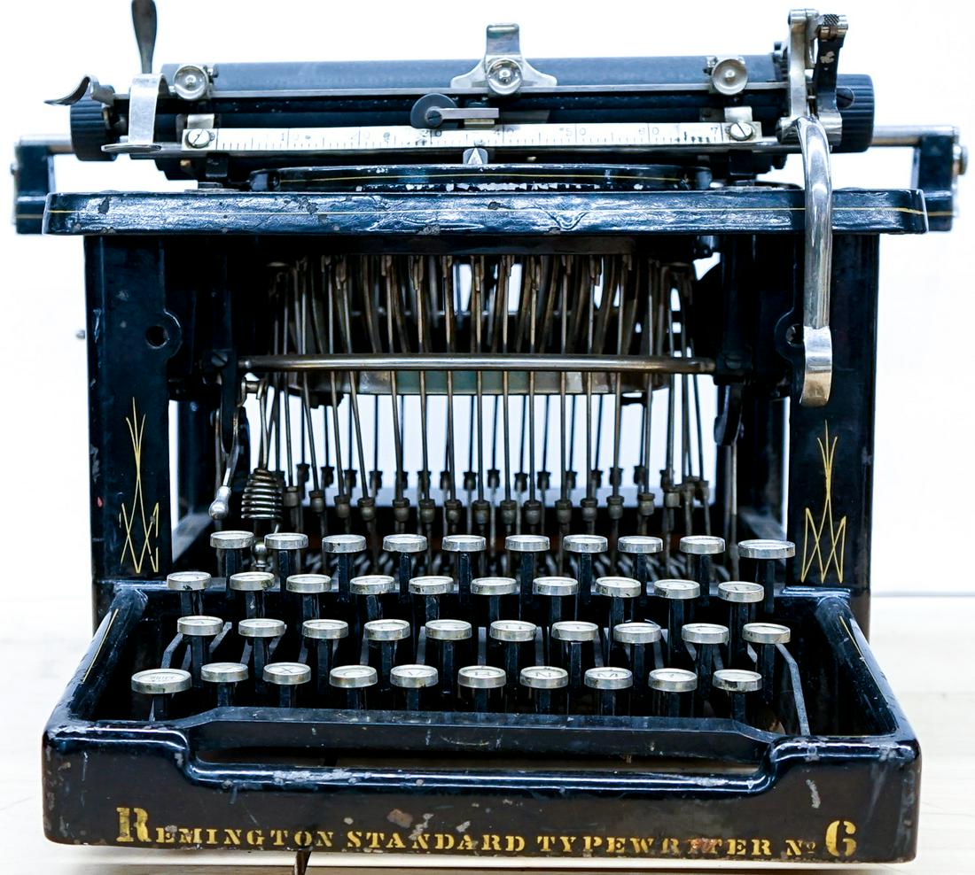 Remington Standard No.6 Antique Typewriter: Remington Standard No.6 antique typewriter. Sold 'as is'. If lot is absent of a condition report a condition report may be requested via email. Condition report is provided as an opinion only and is n