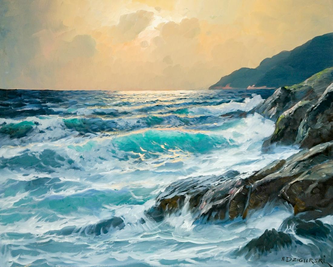 Alexander Dzigurski (1911 - 1995) Original Oil: Alexander Dzigurski (1911 - 1995) original signed oil painting. Measures 24 in. x 30 in. Unframed, excellent condition. Buyer must view photographs or scans to assist in determining condition and ask