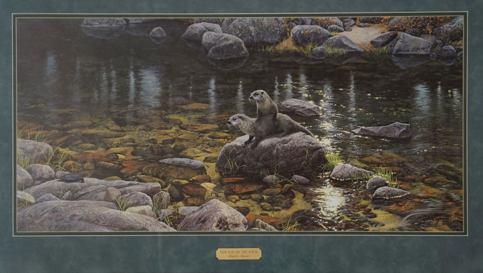 Stephen Lyman Signed and Numbered Print: Stephen Lyman (Idaho, California 1957-1996) signed and numbered print. Titled 'New Kid on the Rock'. Signed in pencil lower left and numbered in pencil lower left '571/2250. Measures 14 in. x 29.25 in