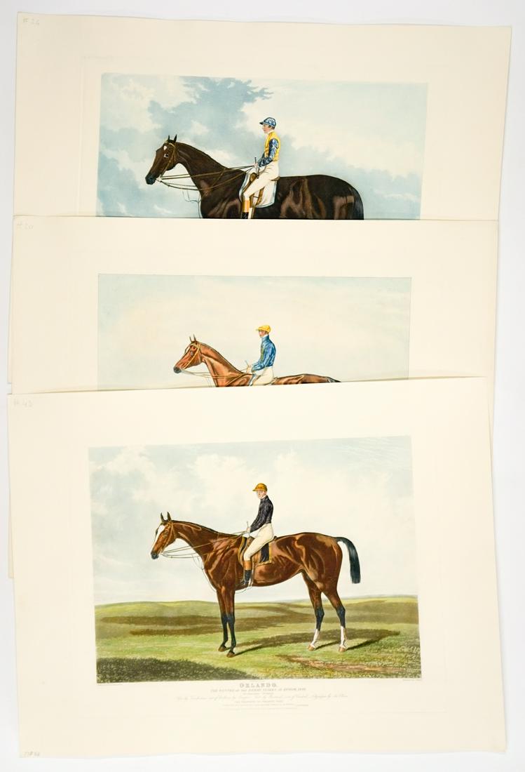 After Charles Hunt Restrike Engraving [Race Horse]: Three (3) after Charles Hunt restrike color engraving of Horse Racing Winners. From the original plate and created in the third quarter of the 20th century. Each measures 19-in. x 25-in. sheet size. I