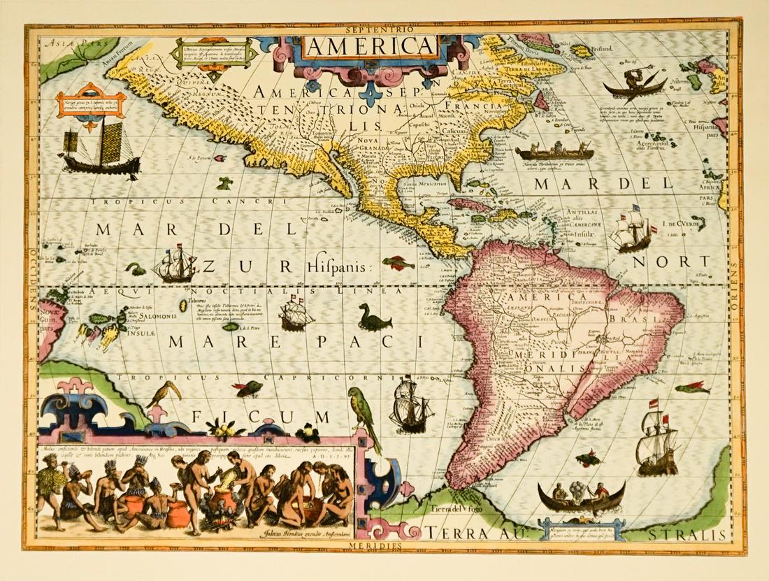 Septentrio America Restrike Engraving [Map]: Septentrio map of the Americas restrike color engraving. From the original plate and created in the third quarter of the 20th century. Measures 14.375-in. x 19.5-in. image size, 19.625-in. x 24.375-in