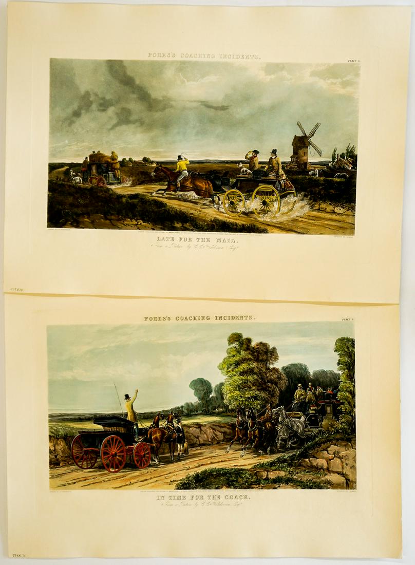 After CC Henderson Restrike Engravings [Coaching]: Two (2) after Charles Cooper Henderson large restrike color engravings from the 'Fores's Coaching Incidents' series. From the original plate and created in the third quarter of the 20th century. All m