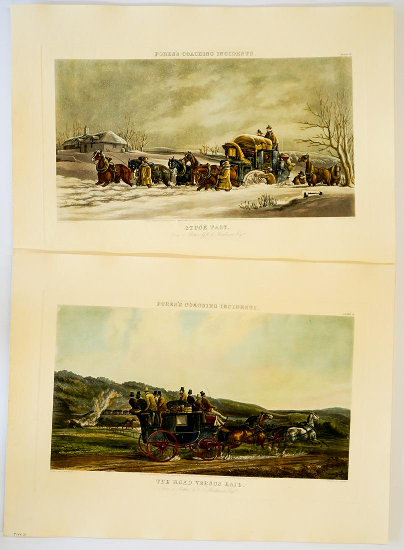 After CC Henderson Restrike Engravings [Coaching]: Two (2) after Charles Cooper Henderson large restrike color engravings from the 'Fores's Coaching Incidents' series. From the original plate and created in the third quarter of the 20th century. All m