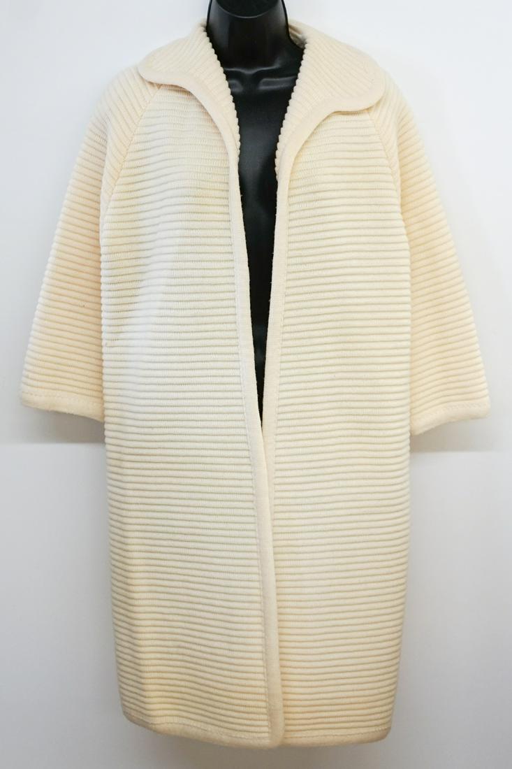 Classic Creations of California Knitted Long Sweat: Classic Creations of California Vintage Beige knit Long Sweater with lined sleeves measures 14 in. across shoulders, approximately 36 in. bust, 36.50 length, 17 in. sleeve. Excellent condition. Would 