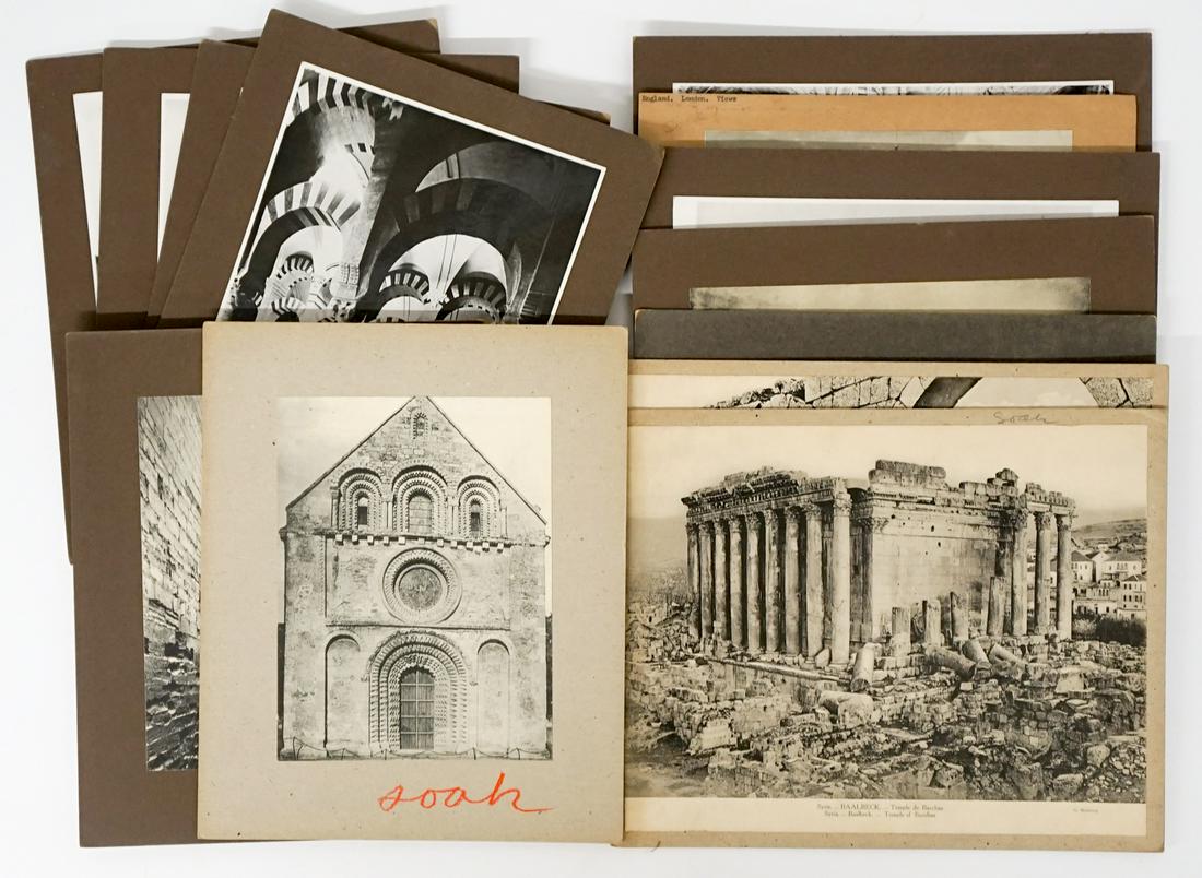 Photo Lithograph and Albumen Prints (13) Architecture: Group of thirteen assorted photo lithograph and albumen photo prints. Spain, Italy, England and Syria. Sticker on verso with location/structure in photo. Mounted to 9 in. x 11 in. and 11 in. x 9 in. b