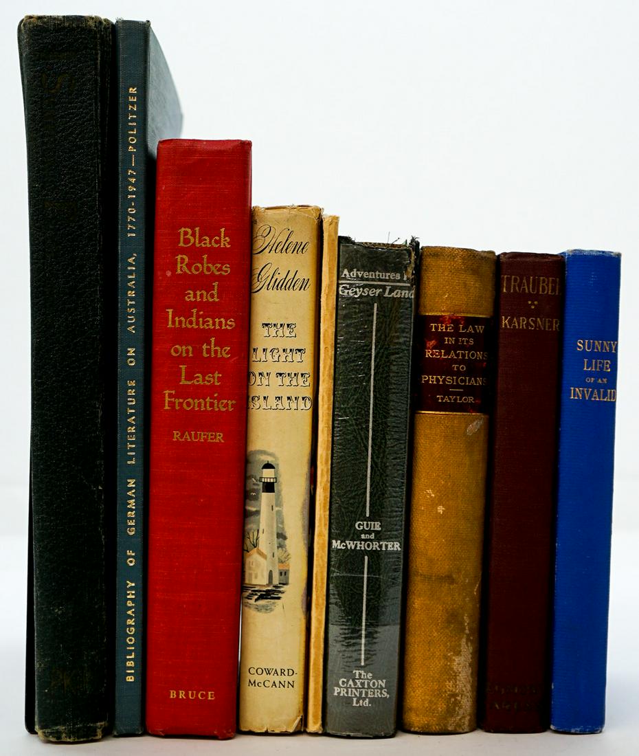 Author Signed (9) Books: Group of nine author signed books. Includes: 1)Horace Traubel, His Life and Work b David Karsner. 1919 . #212 / 1000 copies. Author signed and inscribed on frontispiece lower edge, frontispiece is loo