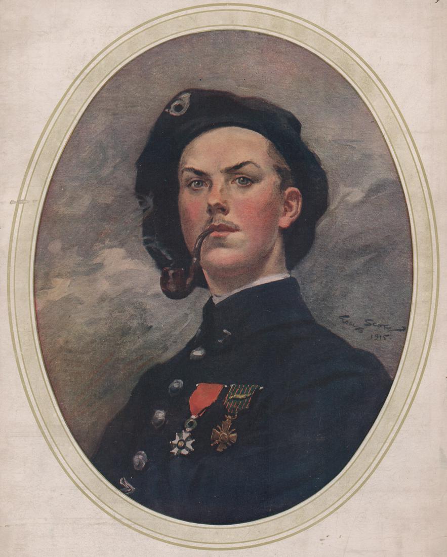Georges Bertin Scott Print [Portrait Paul Charrin]: Georges Bertin Scott (France 1873 - 1942) print. Signed in plate mid-right. Title 'La Croix d'Honneur, ou Portrait de Paul Charrin' circa 1915 (Paul Charrin was a liaison agent on the Alsace's frontie