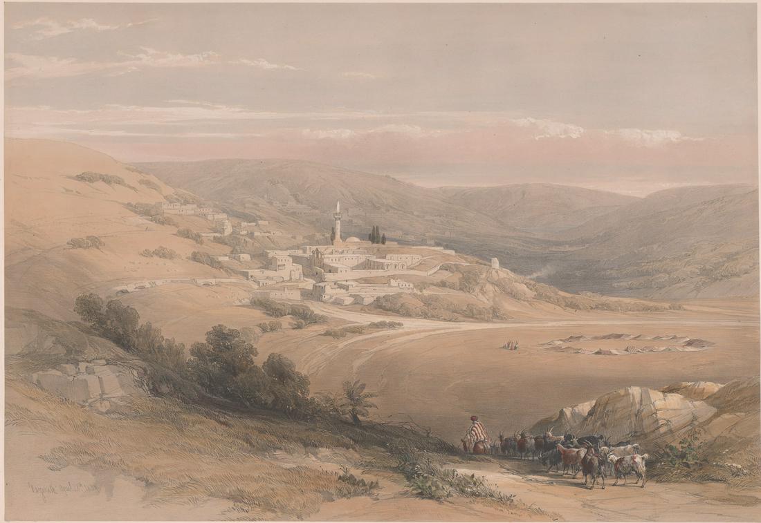 David Roberts Lithograph [Nazareth]: David Roberts (England, Scotland 1796 - 1864) lithograph. Signed in plate lower center. Title and date 'Nazareth April 28th 1839' in plate lower left. Lithograph mounted on sheet of heavy cardstock. M