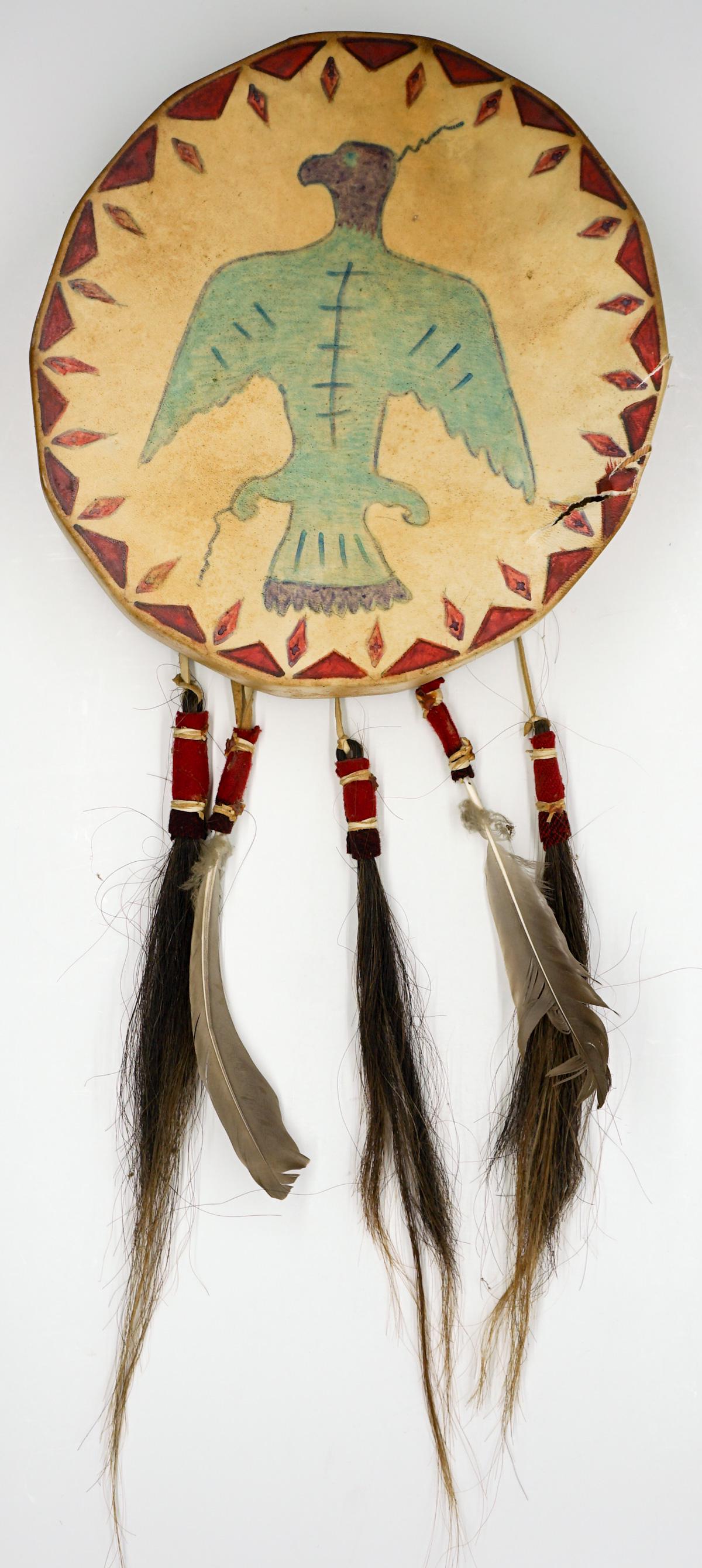 Wah-Tah-Sim Signed Deer Hide Painted Drum (1 of 6)