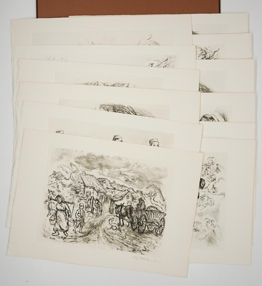 Ira Moskowiitz Reaches of Heaven [Judaica]: Ira Moskowitz (New York, Poland 1912 - 2001) signed portfolio, 'Reaches of Heaven: A Story of the Baal Shem Tov' by Isaac Bashevis Singer. Twenty-four (24) original etchings by Ira Moskowitz. Publishe