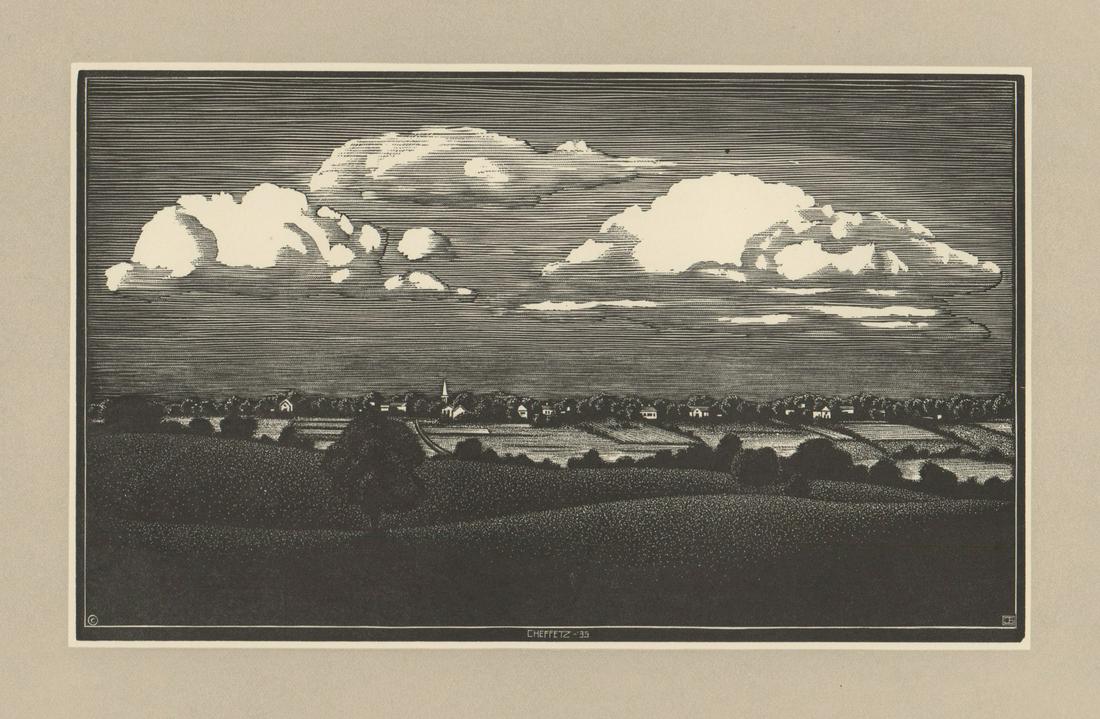 Asa Cheffetz Woodcut [AAG, Country Scene]: Asa Cheffetz (New York, Massachusetts 1897 - 1965) woodcut, American Artist Group artist. Signed and dated 'Cheffetz - '35' in plate lower center. (C) symbol in plate lower left. Artist monogram in pl