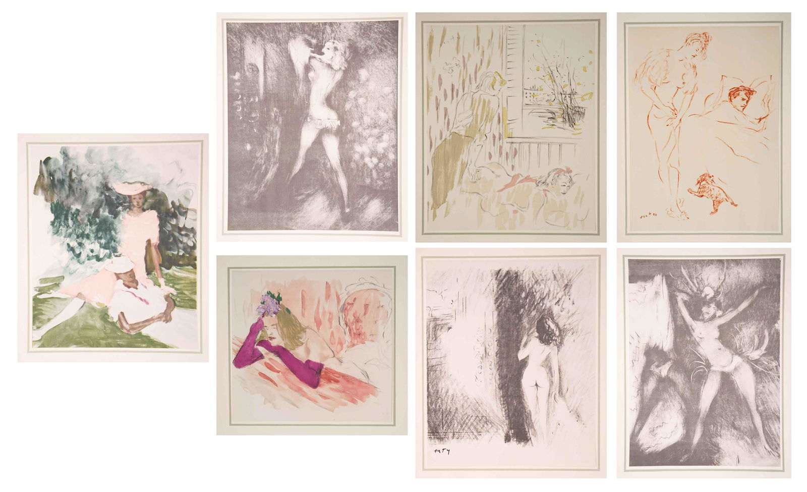 Marcel Vertes Portfolio [The Stronger Sex]: Marcel Vertes (New York, Hungary 1895 - 1961) portfolio, fourteen (14) prints and text pages, New York, 1941. This set is numbered '1175/1750'. Includes the following prints: #1 - 'The Intruder'; #2 -