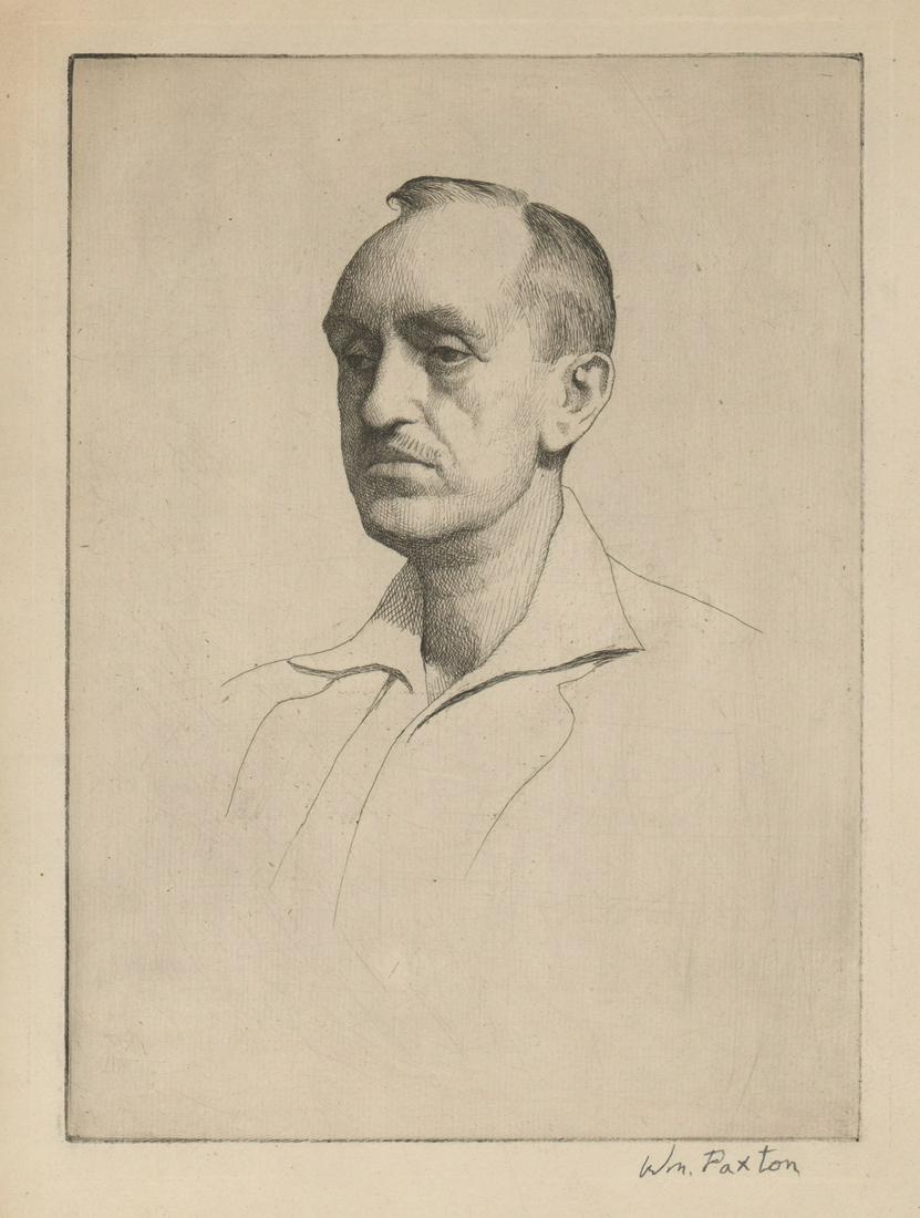 William M. Paxton Etching [Portrait]: William McGregor Paxton (Massachusetts, Maryland 1869 - 1941) etching. Signed 'Wm Paxton' in pencil lower right. Measures 8.875-in. x 6.5-in. image size, 11.75-in. x 9.125-in. sheet size. In G/VG cond