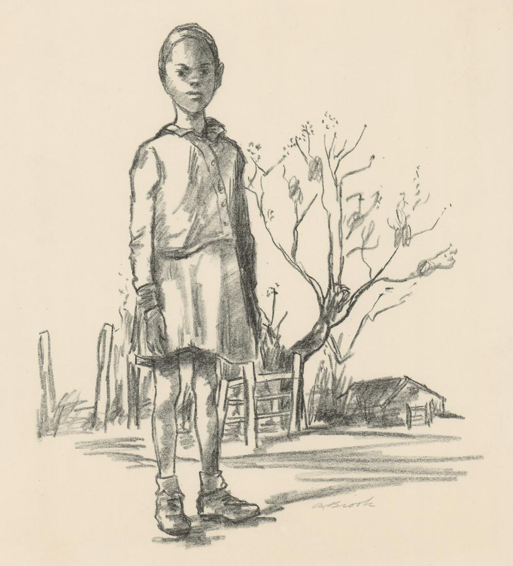 Alexander Brook Lithograph [WPA, AAA, Georgia]: Alexander Brook (New York, Georgia 1898 - 1980) Lithograph. Signed by artist in pencil lower right. Measures 11-in. x 9.5-in. image size, 15.625-in. x 12-in. sheet size. In VG/VG+ condition with tape