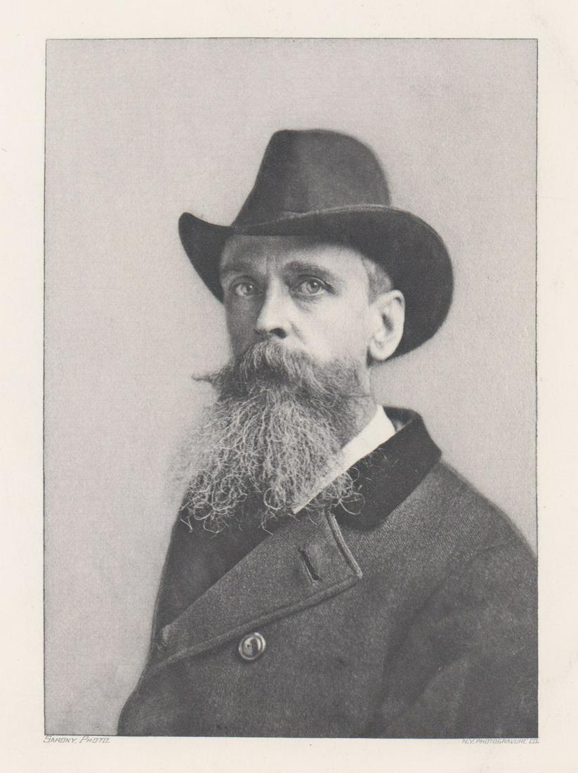 Unsigned Sarony Photo [Portrait]: Unsigned Sarony Photo, portrait of painter Thomas Moran. Measures 5.25-in. x 3.75-in. image size, 9.25-in. x 6.875-in. sheet size. In G/VG condition with warping on right side. Unframed, loose and not