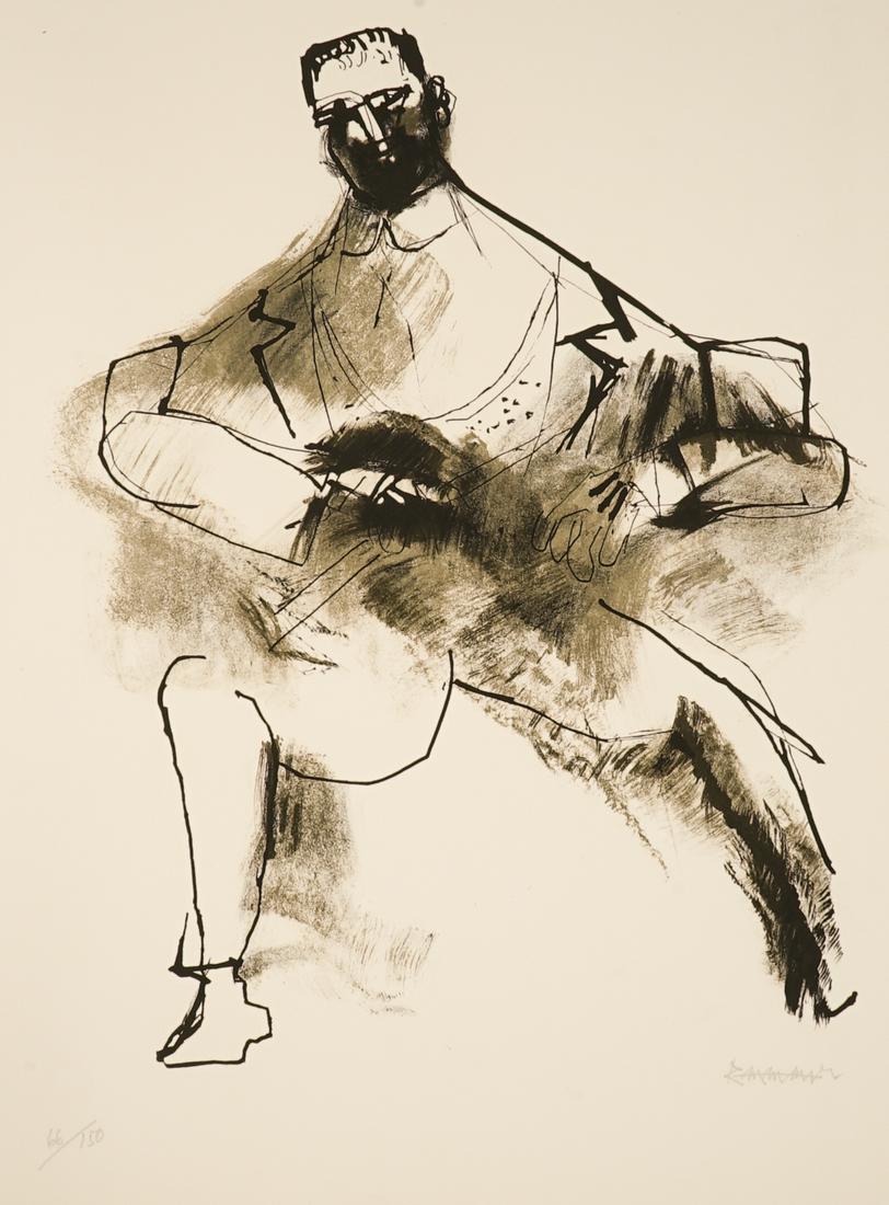 Abraham Rattner Lithograph [Abstract, Figure]: Abraham Rattner (New York, Pennsylvania, France 1893 - 1978) lithograph. Signed by artist in pencil lower right. Number '66/150' in pencil lower left. Measures 19-in. x 15.25-in. image size, 26-in. x