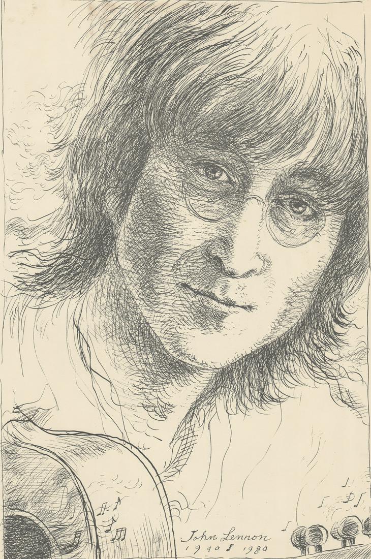 Carlos Llerena-Aguirre Lithograph [John Lennon]: Carlos Antonio Llerena-Aguirre (Colombia b. 1968) lithograph. 'Carlos Antonio Llerena-Aguirre (C) Inx Inc 1980' lower left. Title 'John Lennon 1940 - 1980' in plate lower center. Measures 21.25-in. x