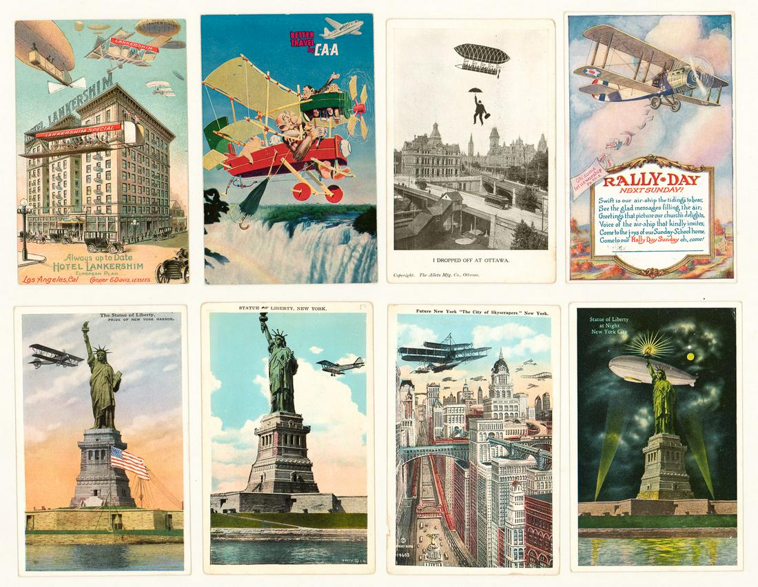 [Airship, Dirigible, Zeppelin, Aviation] Postcards: A group of antique postcards (8) [Aviation, Dirigible, Graf Zeppelin, Airplanes]. Circa early 1900's, VG-EX/EX condition. Condition report is provided as an opinion only and is no guarantee as grading
