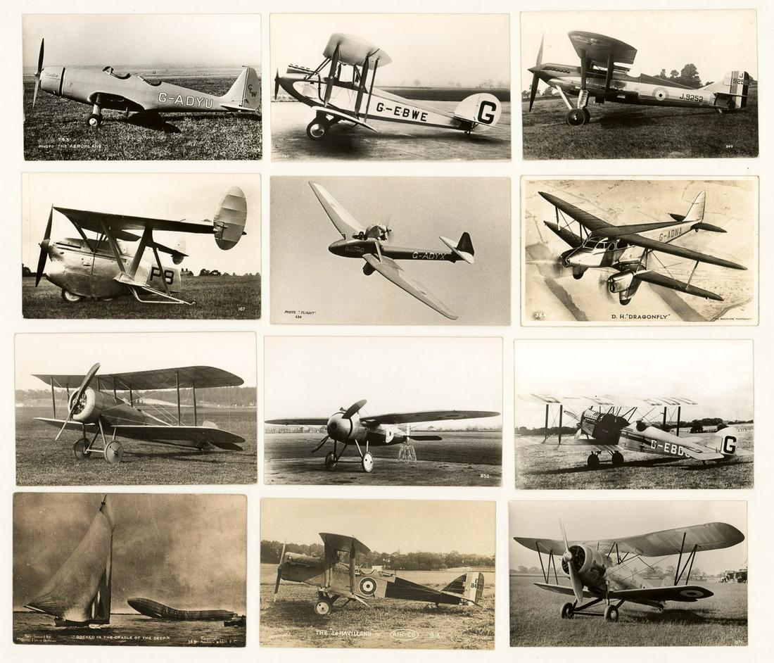 [Aviation, Great Britain] Airplane Postcards (12): [Aviation, Great Britain] Group of antique British postcards (12). VG-EX/EX condition with one lesser. Condition report is provided as an opinion only and is no guarantee as grading can be subjective.