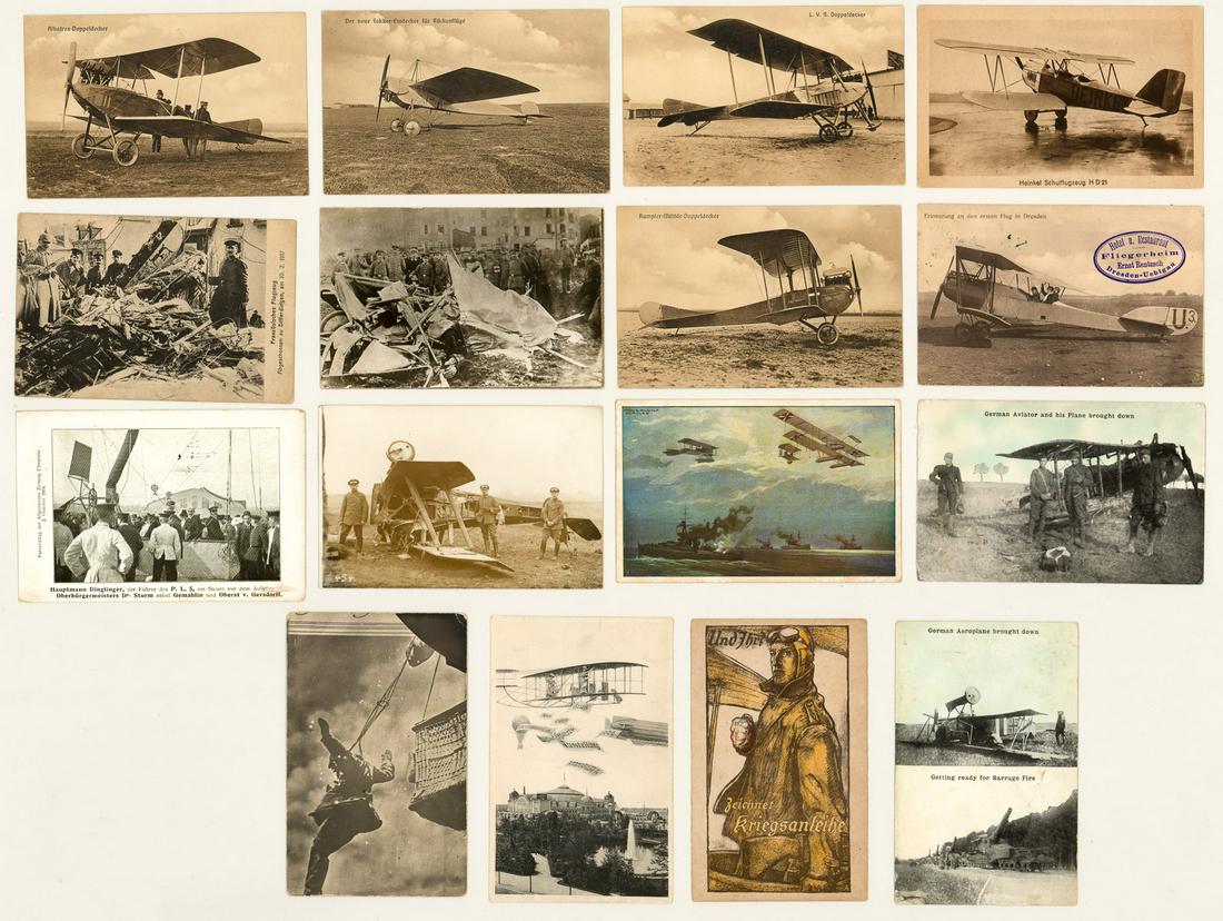[Aviation, Germany] Antique Postcards (16): [Aviation, Germany] Group of antique German postcards (16). VG-EX/EX condition with a couple lesser. Condition report is provided as an opinion only and is no guarantee as grading can be subjective. B