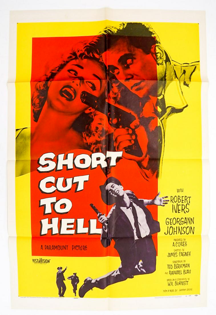 Short Cut To Hell One Sheet Movie Poster: Short Cut To Hell (Paramount, 1957) one sheet movie poster. Measures 41 in. x 27 in. Has been stored folded as issued, overall EX condition. Small splits at center and lower fold lines. Provenance: Pr