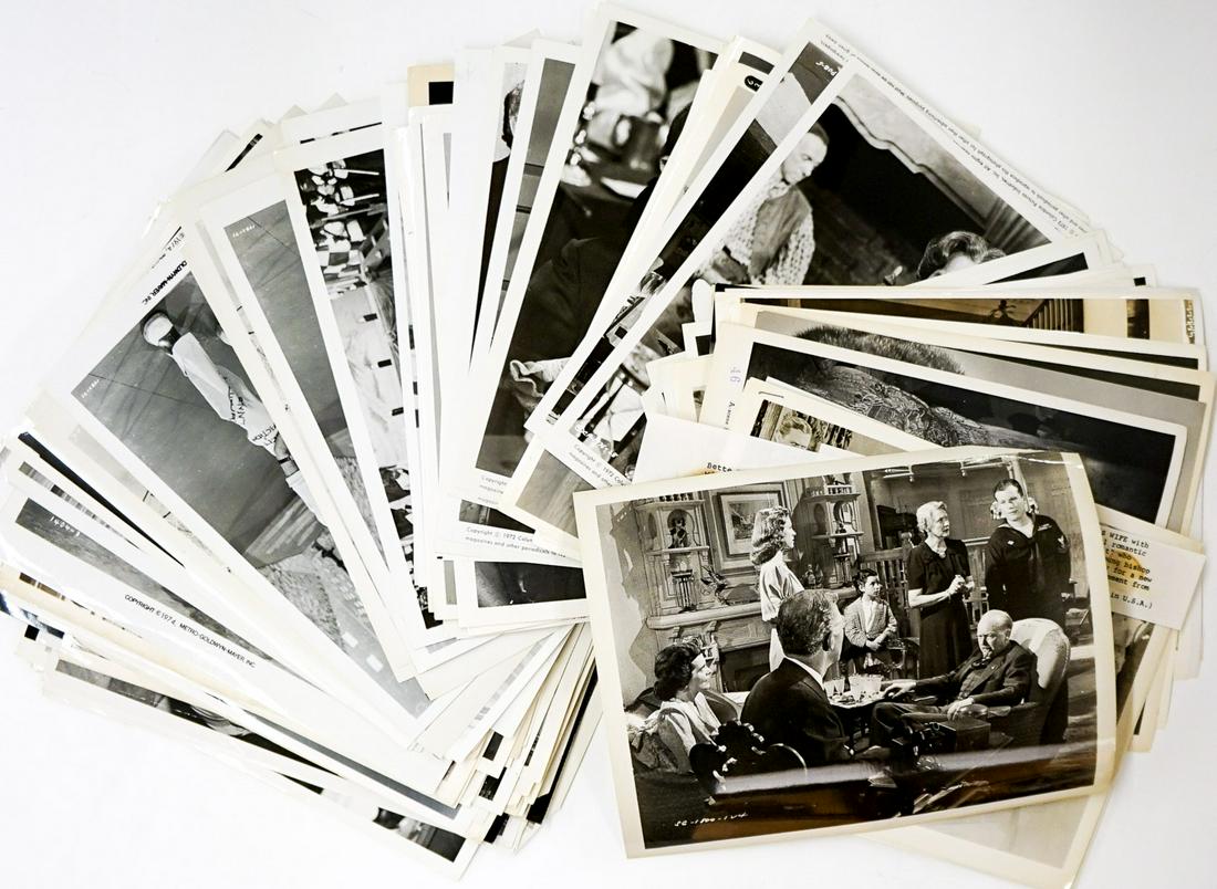 Actor Production and Publicity Photos (120): Assortment of 120 actor and actress production and publicity photos. Includes: Liz Taylor, Myrna Loy, Shirley Jones and many others. Black and white single-weight glossy. Measure approximately 10 in. 