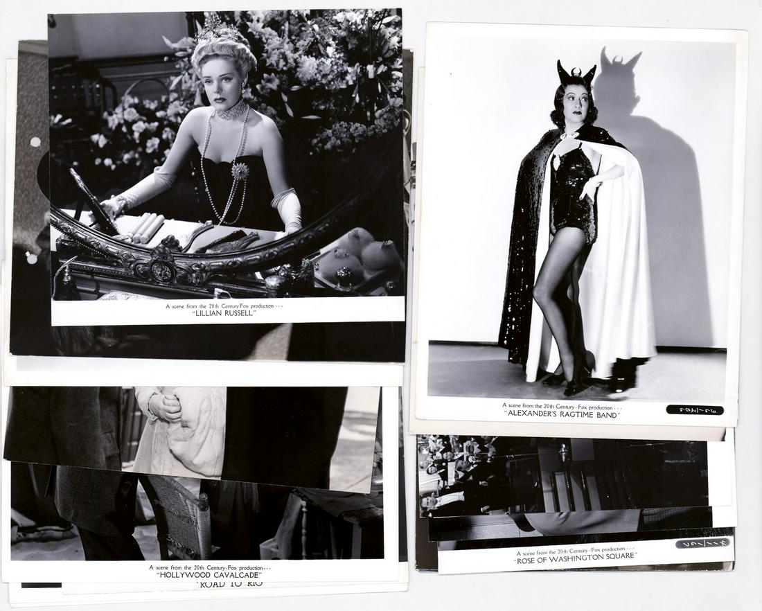Alice Faye Vintage Publicity Photos (18): Alice Faye group of (18) vintage publicity photos. Condition and sizes vary. Provenance: Formerly the personal collection of Robert Osborne, then by descent through family of Mr. Osborne. There is no 