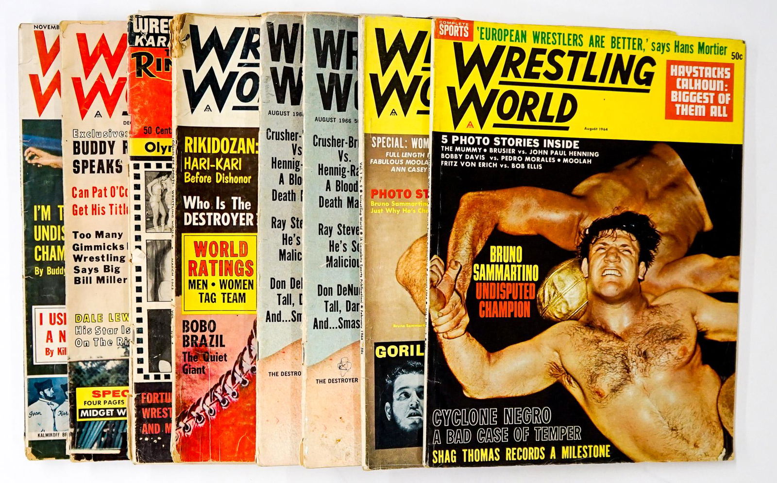 Wrestling World Magazine (10): Wrestling World - Pro Wrestling Magazines group of (10). Includes years 1962 - 1966. Provenance: Estate of James Baldwin Baker, Cornelius Oregon. If lot is absent of a condition report a condition rep