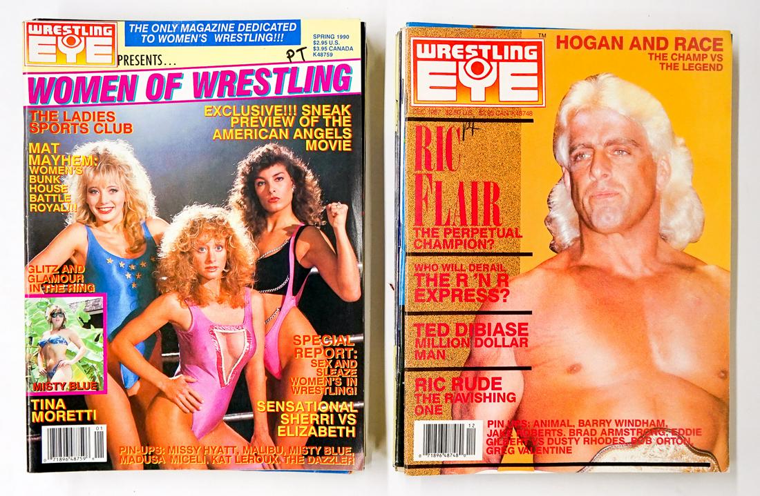 Wrestling Eye Magazine (12): Wrestling Eye - Pro Wrestling Magazines group of (12). Includes years 1986 - 1992. Provenance: Estate of James Baldwin Baker, Cornelius Oregon. If lot is absent of a condition report a condition repor