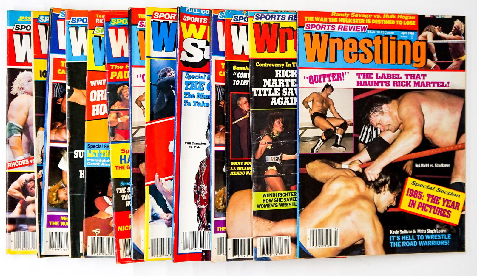Sports Review Wrestling Magazine (14): Sports Review - Pro Wrestling Magazines group of (14). Includes years 1984-1986. Provenance: Estate of James Baldwin Baker, Cornelius Oregon. If lot is absent of a condition report a condition report 