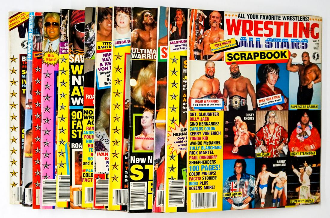 Wrestling All Stars Magazine (14): Wrestling All Stars - Pro Wrestling Magazines group of (14). Includes years 1983 - 1990. Provenance: Estate of James Baldwin Baker, Cornelius Oregon. If lot is absent of a condition report a condition